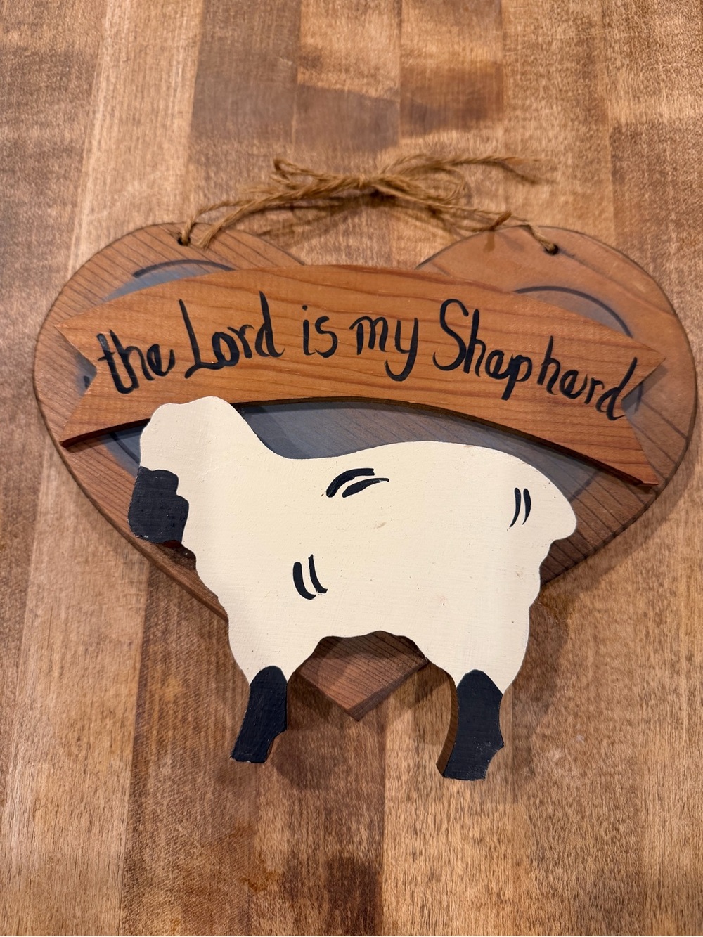 The Lord Is My Shepherd Wooden Sheep Wall Decor - Cream and Brown